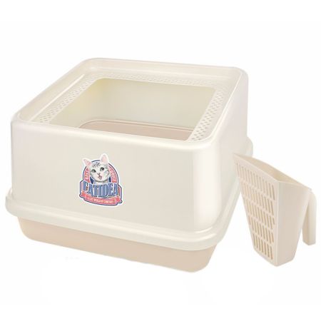 Лоток для кошек с высокими бортами и совком Catidea 44х44х25 см кремовый