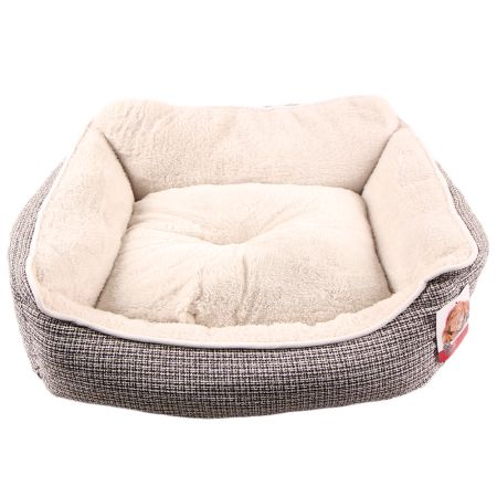 Лежак с бортом 60х50х21 см, меховой, съемная подушка, серый