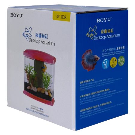 Аквариум Boyu DY-3A Desktop панорамный 3,6 л, настольный с фильтром и светильником, красный