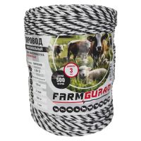 Провод для электропастуха FarmGuard белый с черным 3 мм / 500 м / 5x0,2 мм SS+1х0,2 мм CU