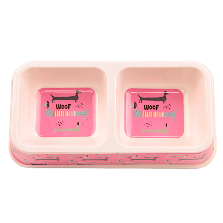 Миска двойная, 25.5x13.5x4.5 см, 330+330 мл, розовый