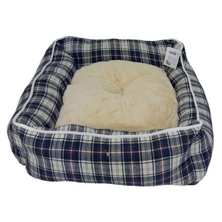 Лежак с бортом 52х41х16 см, съемная меховая подушка, крупная клетка