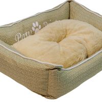 Лежак с бортом 62х50х17 см, съемная меховая подушка, бежевый Лежак с бортом 62х50х17 см, съемная меховая подушка, бежевый