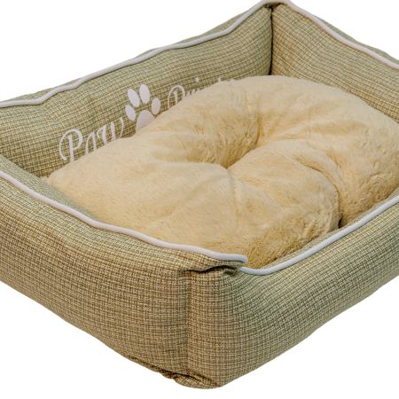 Лежак с бортом 84х66х19 см, съемная меховая подушка, бежевый Лежак с бортом 84х66х19 см, съемная меховая подушка, бежевый