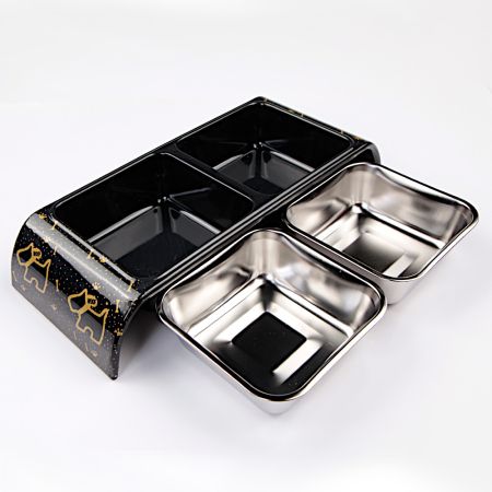 Миска двойная, 30x12x4.5 см, 300+300 мл, собака, черный