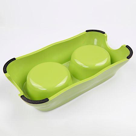 Миска двойная со съемными металлическими вставками, 27x15x6 см, 150+150 мл, зеленый