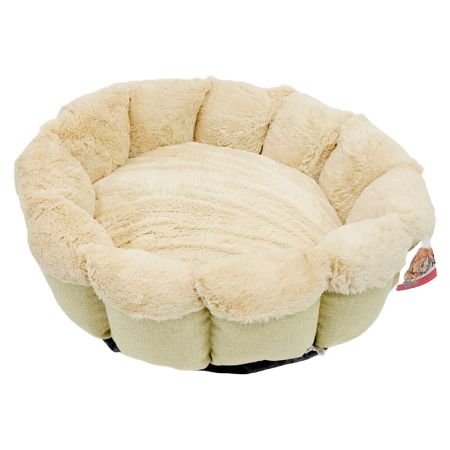 Лежак Pet Choice для собак и кошек, круглый с бортом 50х50х15 см, меховой, кремовый