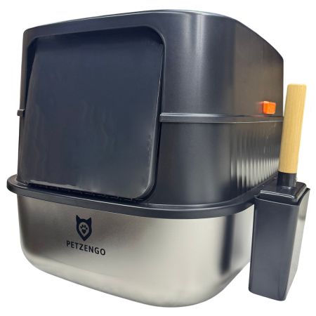 Туалет-домик умный для кошек Petzengo PL-2 60,5х40х39 см с дезодорацией + подставка, нержавеющая сталь