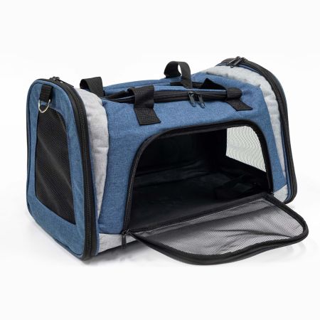 Сумка переноска складная для собак и кошек 46х28х29 см, синий/серый