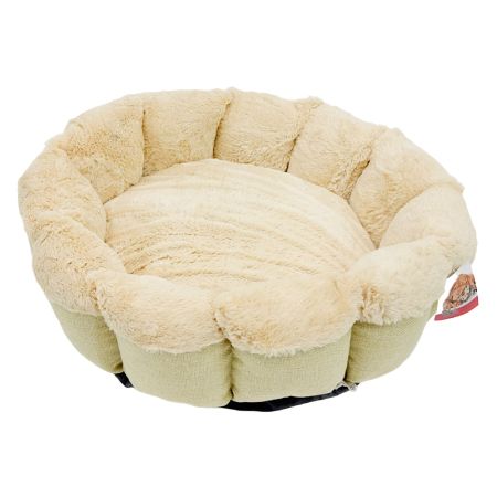 Лежак Pet Choice для собак и кошек, круглый с бортом 50х50х15 см, меховой, кремовый
