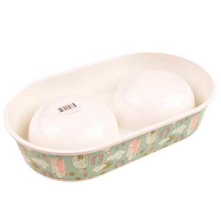 Миска двойная, 30×17.5×5.8 см, 440+440 мл, мята