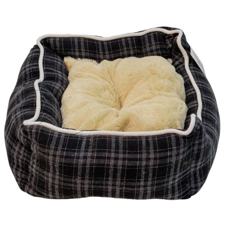 Лежак с бортом 73х59х18 см, съемная меховая подушка, мелкая клетка