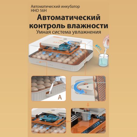 Инкубатор HHD 56H автоматический с контролем влажности и овоскопом на 220В/12В от сети и аккумулятора на 56 яиц