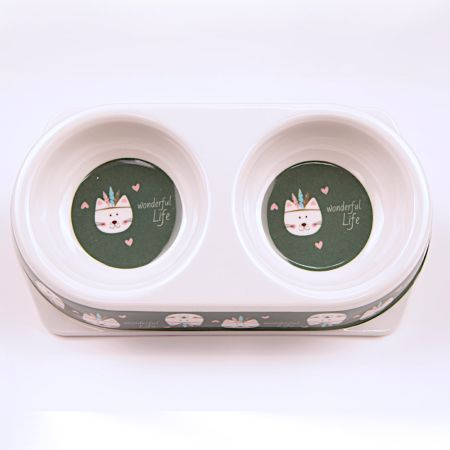 Миска двойная, 25х14х4.5 см, 180+180 мл, зеленый