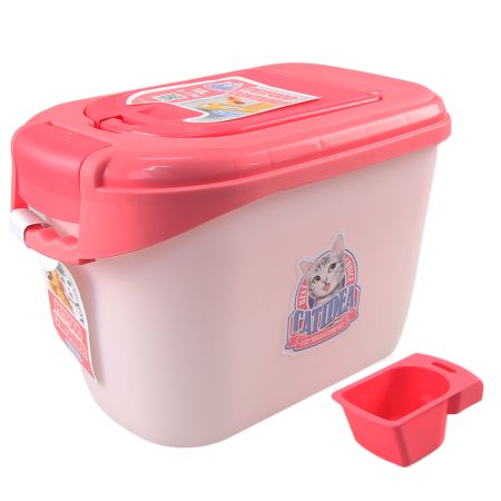 Контейнер Catidea для сухого корма на 10 л (3 - 4,5 кг), двойная крышка, совок, розовый