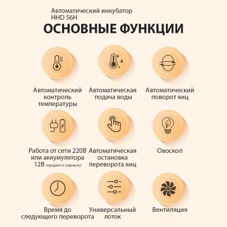 Инкубатор HHD 56H автоматический с контролем влажности и овоскопом на 220В/12В от сети и аккумулятора на 56 яиц