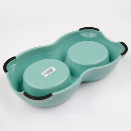 Миска двойная, 26×15×5.5 см, 250+250 мл, голубой