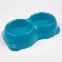 Миска двойная для кошек и собак из бамбука 26х15х5.5 см, 250+250 мл, синий