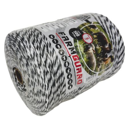 Провод для электропастуха FarmGuard белый с черным 3 мм / 500 м / 5x0,2 мм SS+1х0,2 мм CU