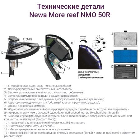 Аквариум Newa More reef NMO 50R Daylight LED, 45 л, с фильтром, скиммером, нагревателем и освещением рассвет-закат, черный NEW VERSION