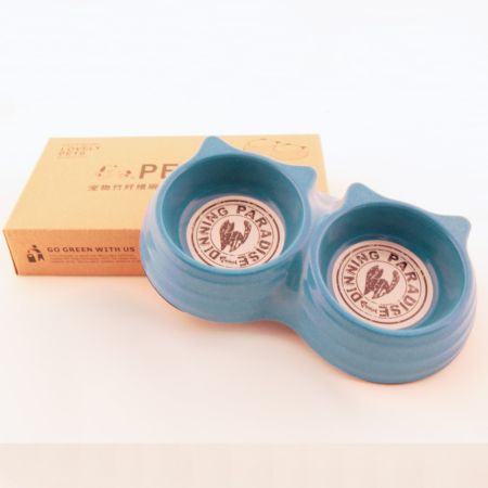 Миска двойная для собак и кошек из бамбукового волокна, 23x12.5x4 см, 150+150 мл, голубой