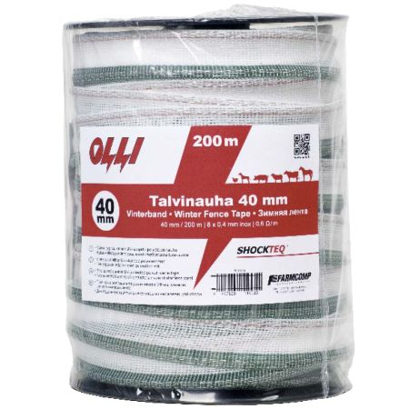 Лента для электропастуха Olli Shockteq 40 мм / 200 м / 0,60 Ω зимняя зелено-белая Лента для электропастуха Olli Shockteq 40 мм / 200 м / 0,60 Ω зимняя зелено-белая