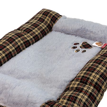 Лежанка матрас для собак 85х65х9 см, серый, клетка коричневая с красным Лежанка матрас для собак 85х65х9 см, серый, клетка коричневая с красным