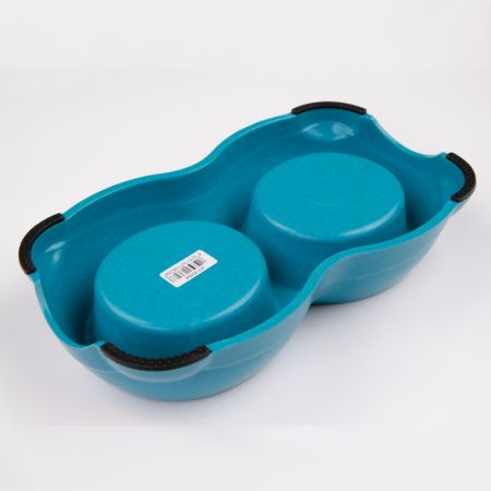 Миска двойная, 26×15×5.5 см, 250+250 мл, синий