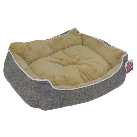 Лежак с бортом 50х43х20 см, меховой, съемная подушка, коричневый