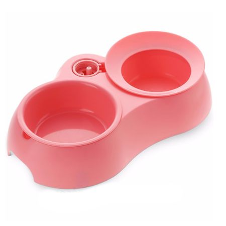 Миска двойная Catidea с автопоением, пластик, розовая