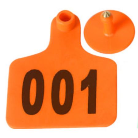 Бирка двойная 75х60 мм с номером, оранжевая, 100 шт. для свиней, КРС, овец, коз и других животных