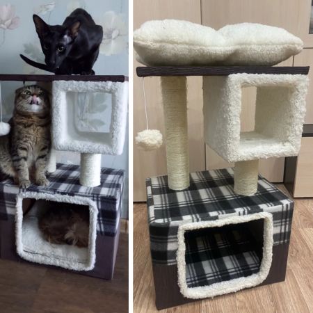 Когтеточка-комплекс с домиком 40х30х67 см, шоколадный