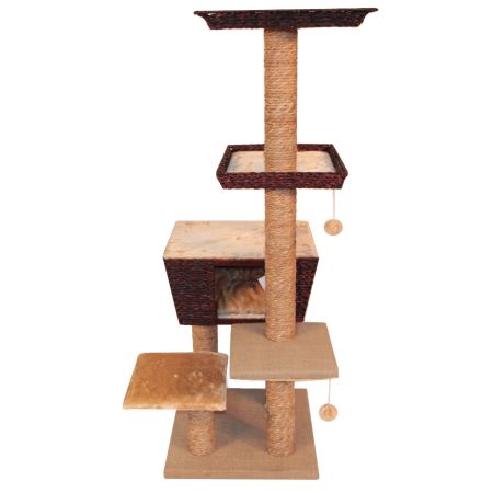 Когтеточка-комплекс с домиком 48х48х141 см, бежевый Когтеточка-комплекс с домиком 48х48х141 см, бежевый